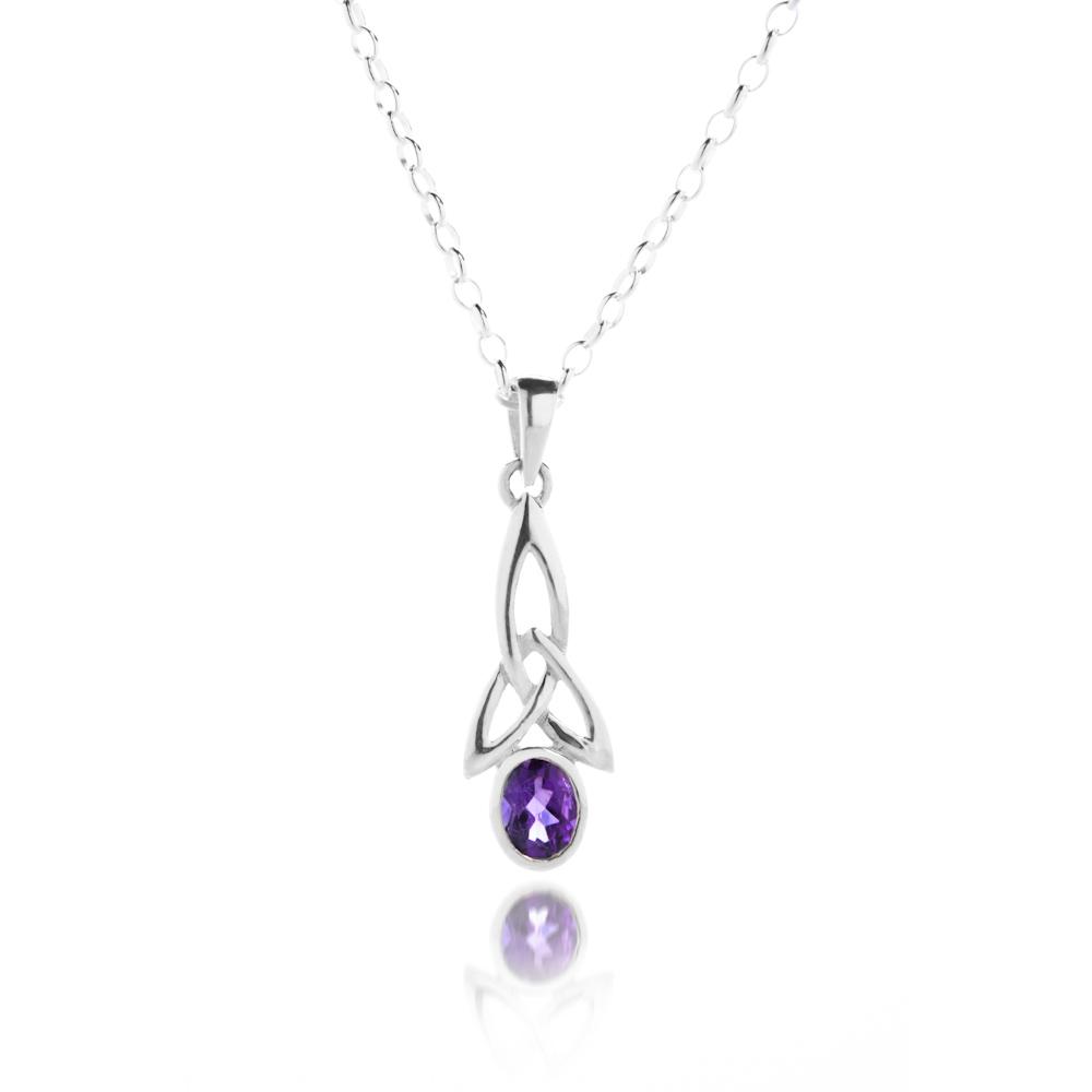 Amethyst Celtic Long Trinity Knot Pendant